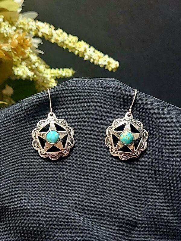 Sterling silver and turquoise star montiff dangel earrings
