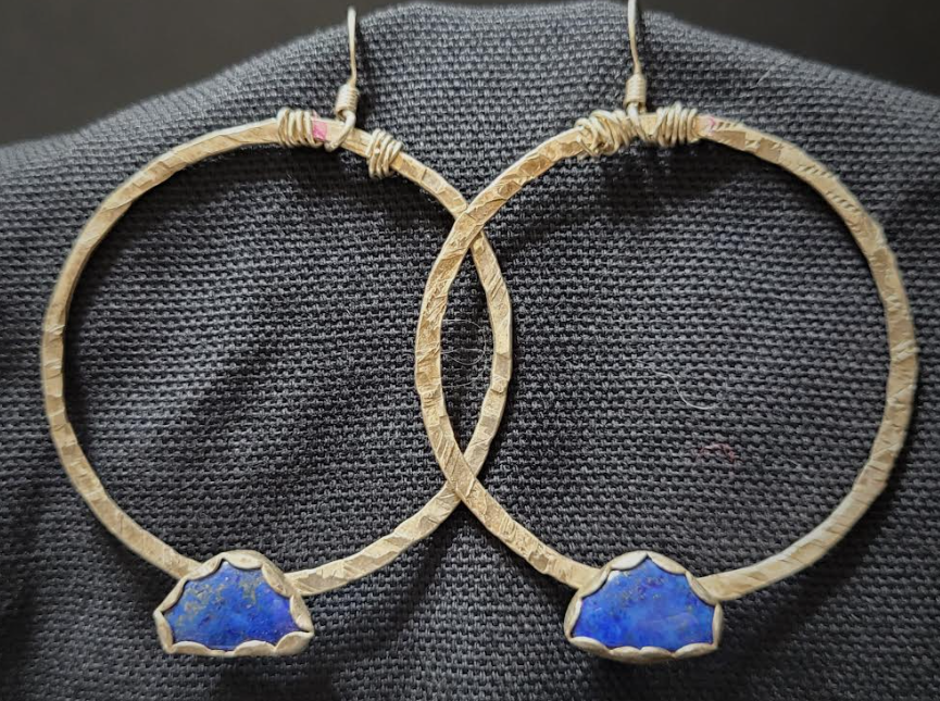 Sterling and Lapis  BoHo style hoop earrings