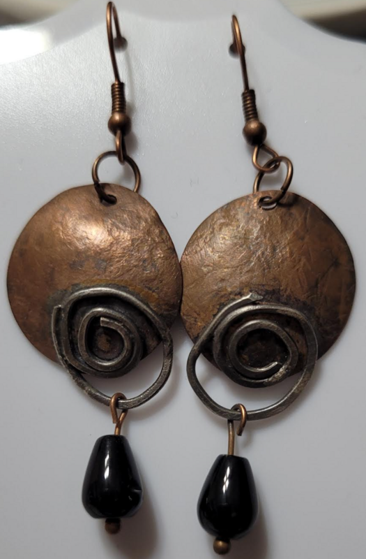 Abstract earrings copper and sterling
