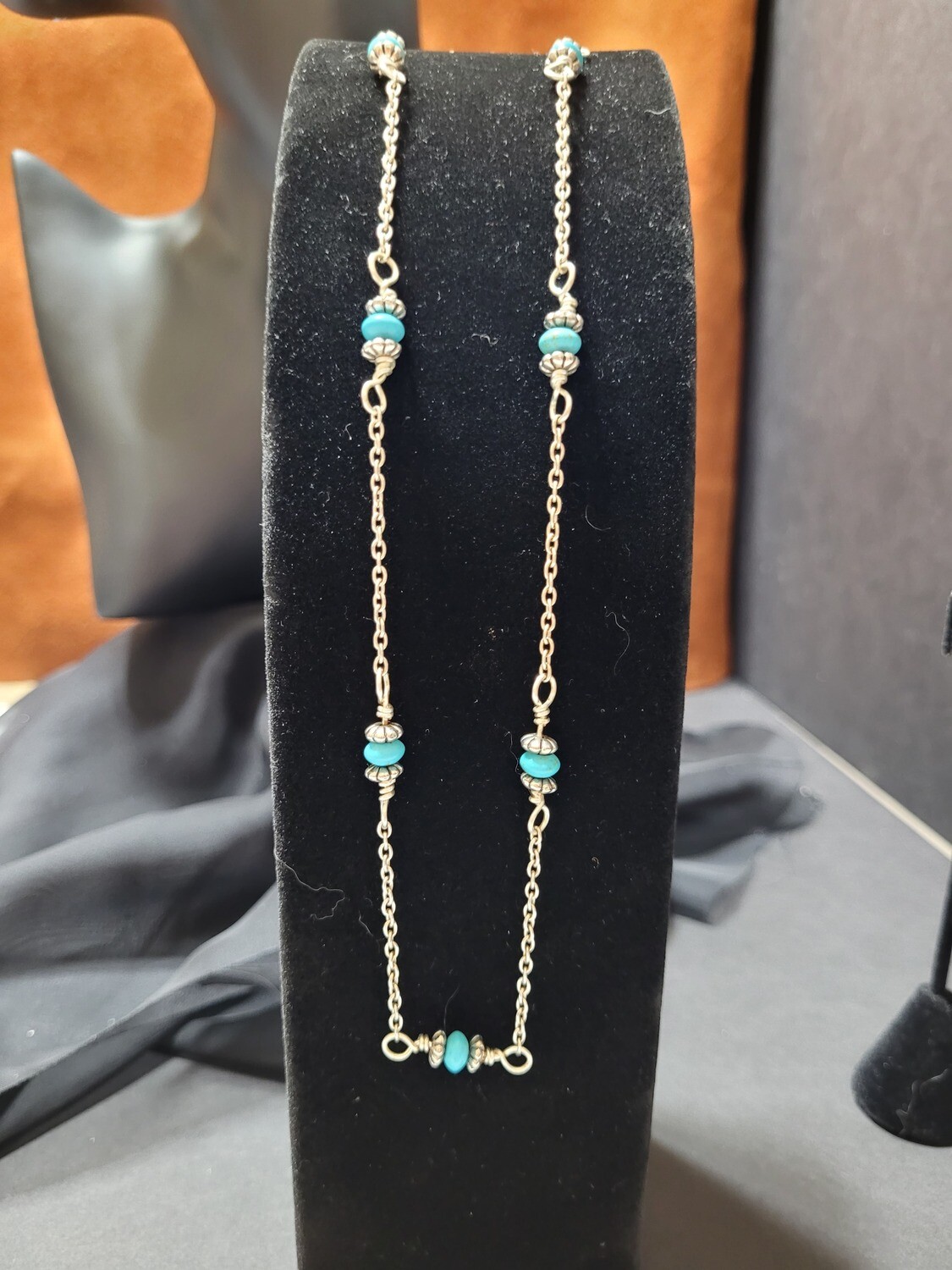 Silver and turquoise  layering necklave