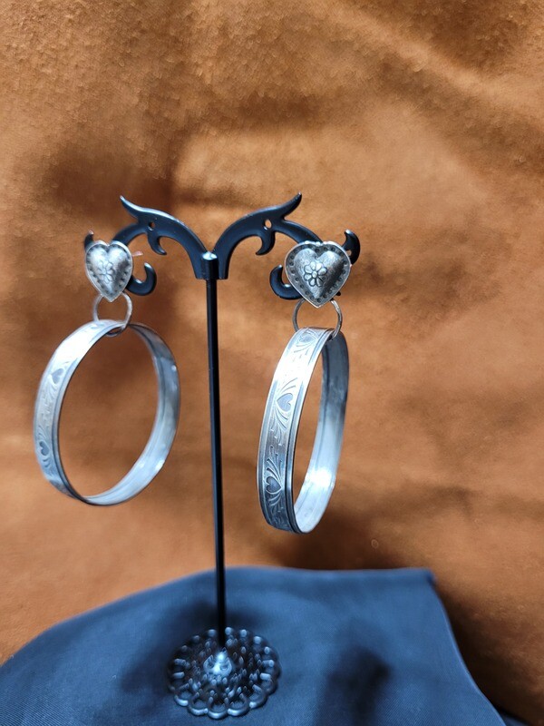 Large hoop heart earrings