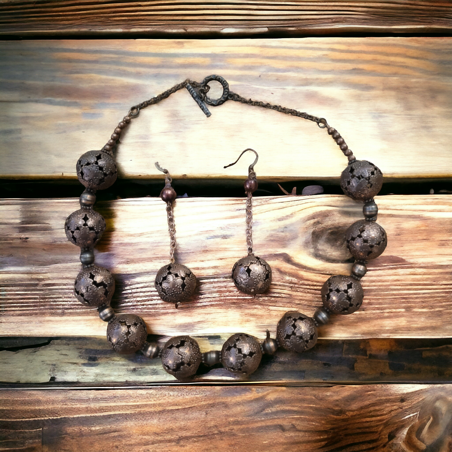 Copper statement necklace and earrings