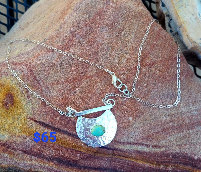 Hammered silver and turquoise necklace