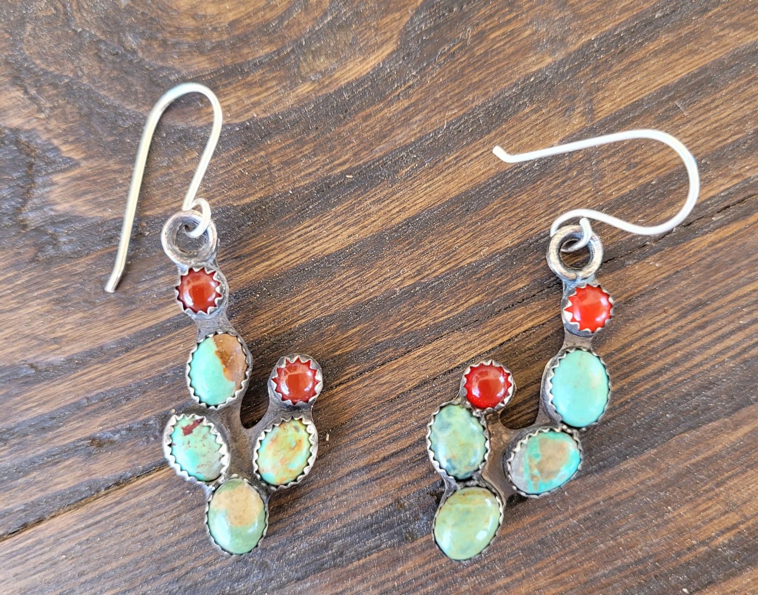 Cactus earrings  with turquoise and carnelain