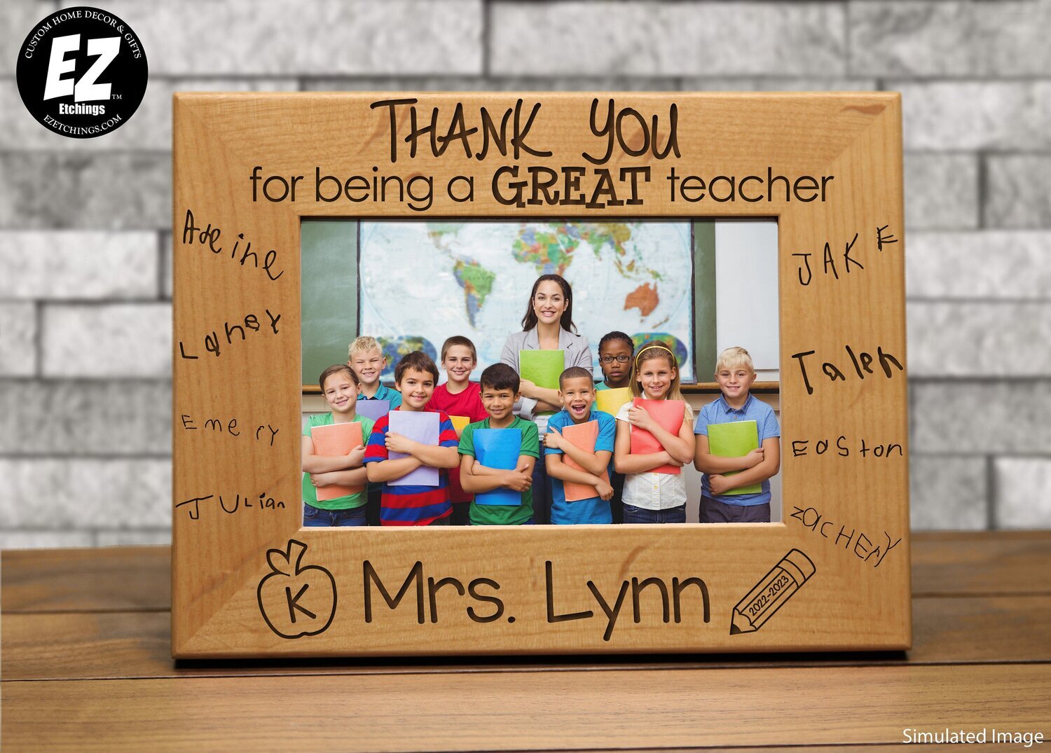 Teacher Appreciation Gift-Teacher Thank You Gift- Handwritten Laser Etched Names- Picture Frame-Thank You for Being a Great Teacher