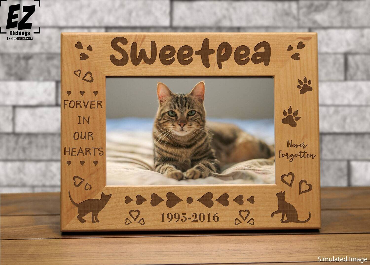 Forever in Our Hearts -Never Forgotten- Cat Remembrance Frame