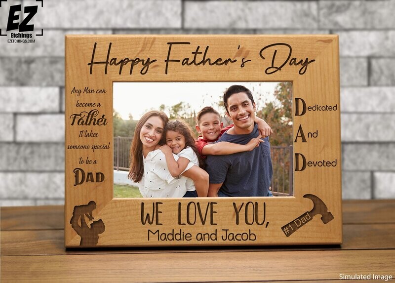 Happy Father&#39;s Day - Picture Frame for Dad with Kids Engraved Names