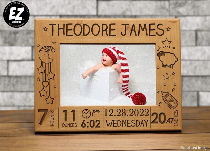 Adorable Moon and Sheep Personalized Baby Picture Frame