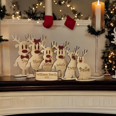 Freestanding Wood Reindeer Family