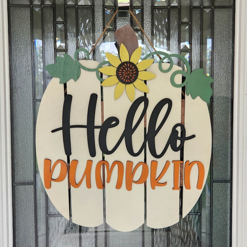 Hello Pumpkin Fall Door Hanger-Front Door Sign-Pumpkin Decor