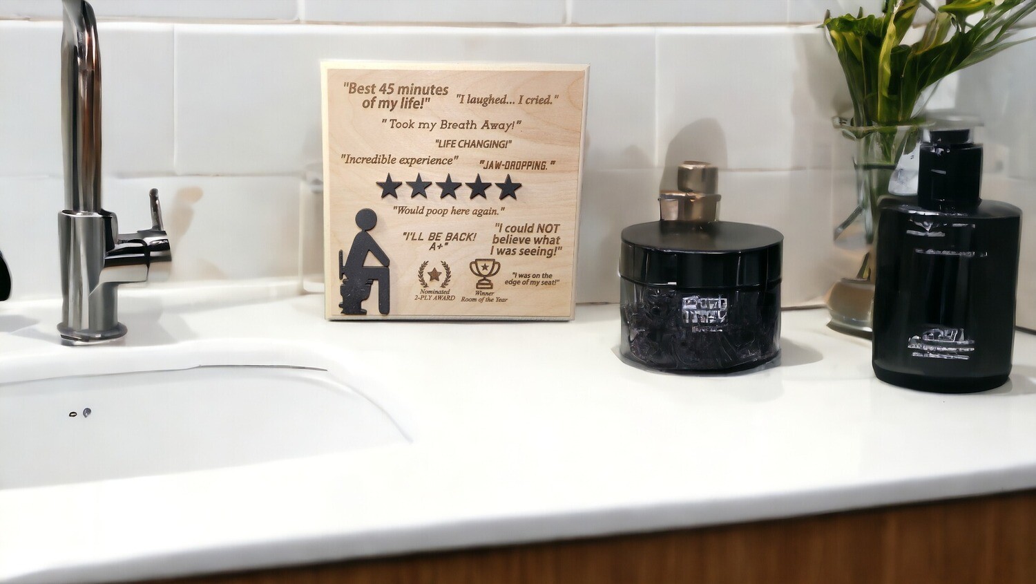 5 Stars Would Poop Here Again- 3D Wood Wall Sign - Funny Bathroom Sign