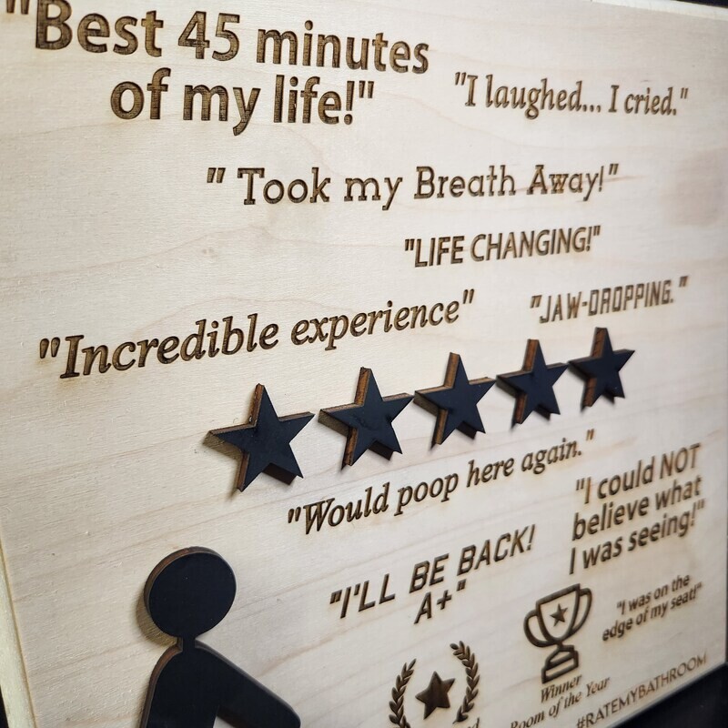 Personalized 5 Stars Would Poop Here Again- 3D Wood Wall Sign - Funny Bathroom Sign