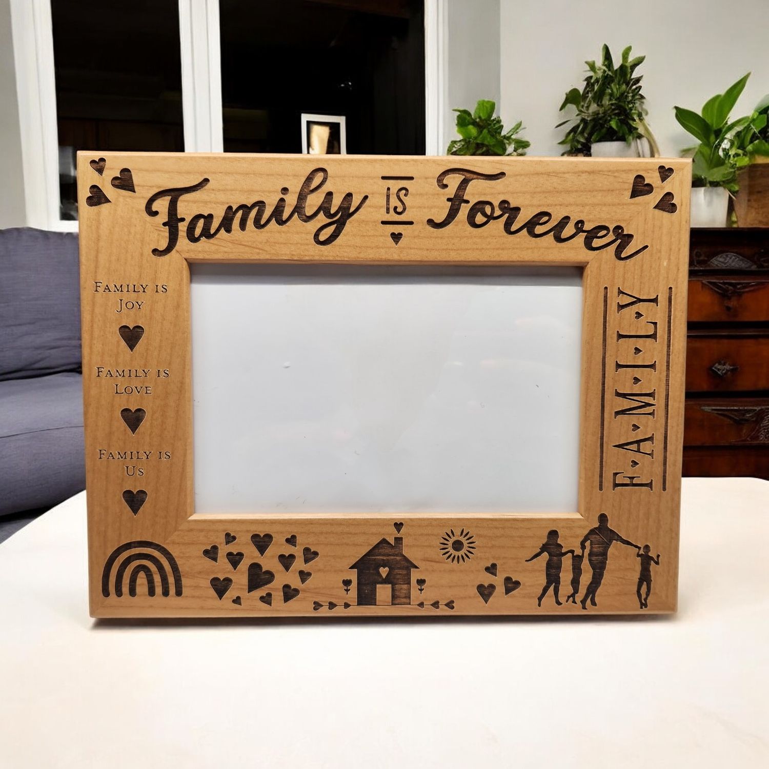 Family Picture Frame | Family is Forever | Family is Joy, Family is Love, Family is Us | House Warming Gift | 4x6 Landscape Sized Frame