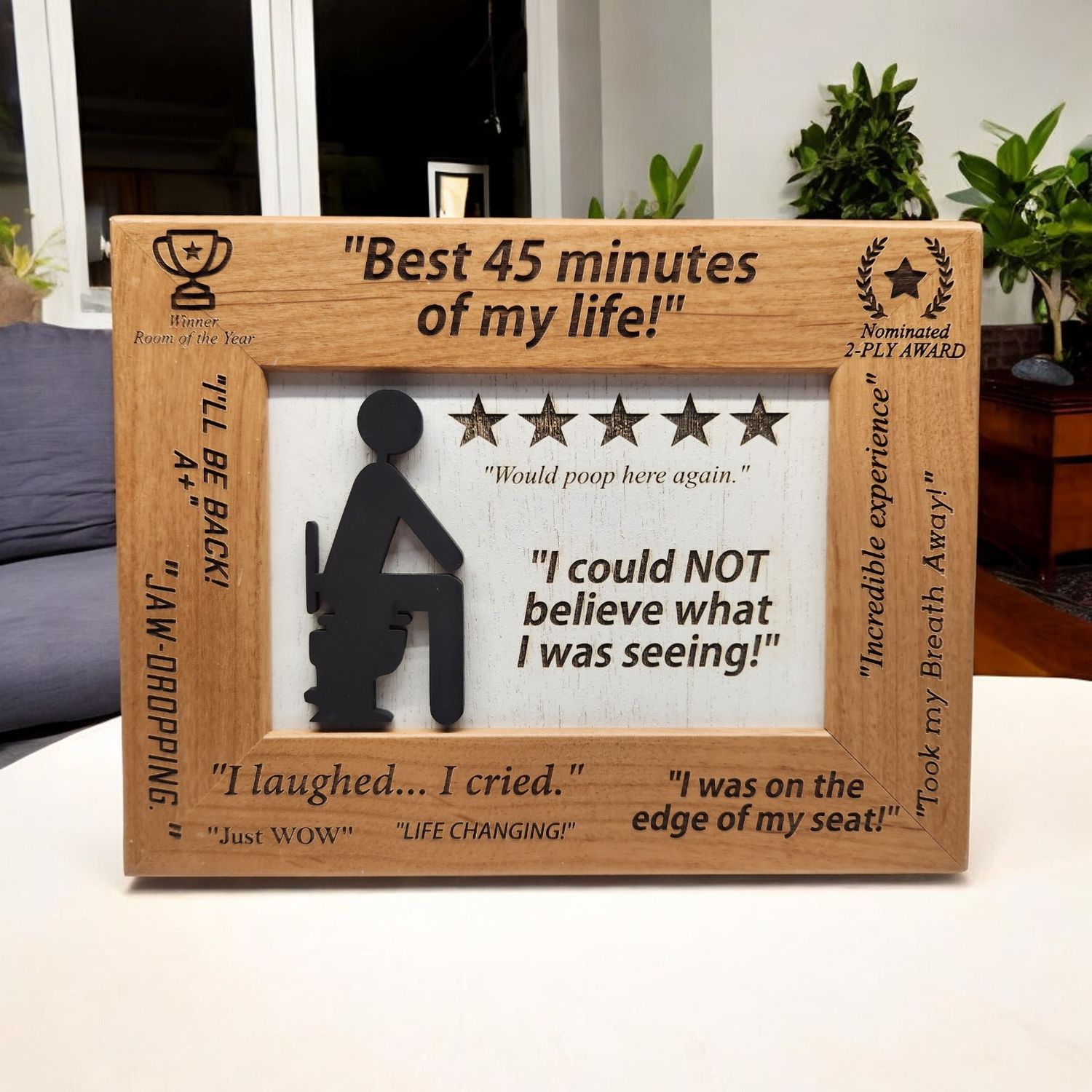 5 Star Would Poop Here Again | Picture Frame | Funny Bathroom Sign | Satire Gift | Bathroom Humor | Funny Gift | 4x6 Landscape Sized Frame