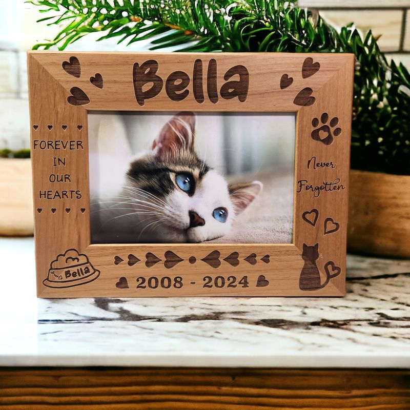 Cat Memorial Picture Frame | Forever in Our Hearts | Personalized Sympathy Gift | Tribute Picture Frame | Custom Cat Loss Gift
