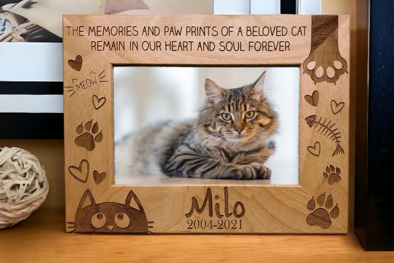 Cat Memorial Picture Frame | Memories of Paw Print | Personalized Sympathy Gift | Tribute Picture Frame | Custom Cat Loss Gift