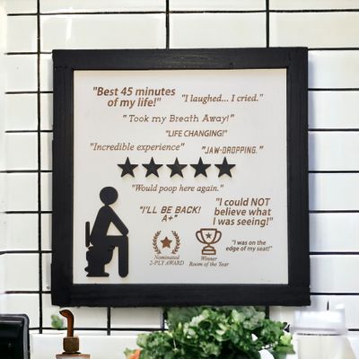 Would Poop Here Again Framed 5 Star | 3d Wood Wall Sign | Funny Bathroom Sign | Satire | Bathroom Humor | Funny Gift