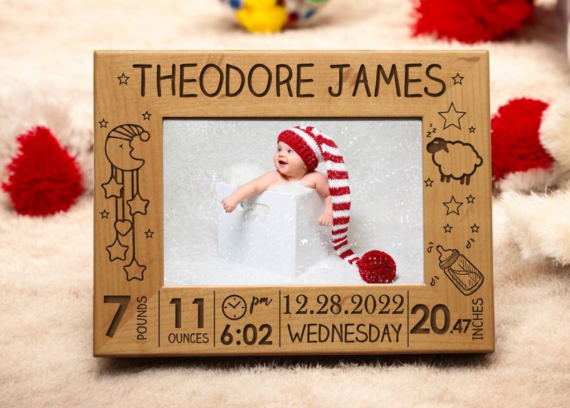 Adorable Moon and Sheep Personalized Baby Picture | Birth Announcement Frame | Newborn Picture Frame  | New Baby Gift | Nursery