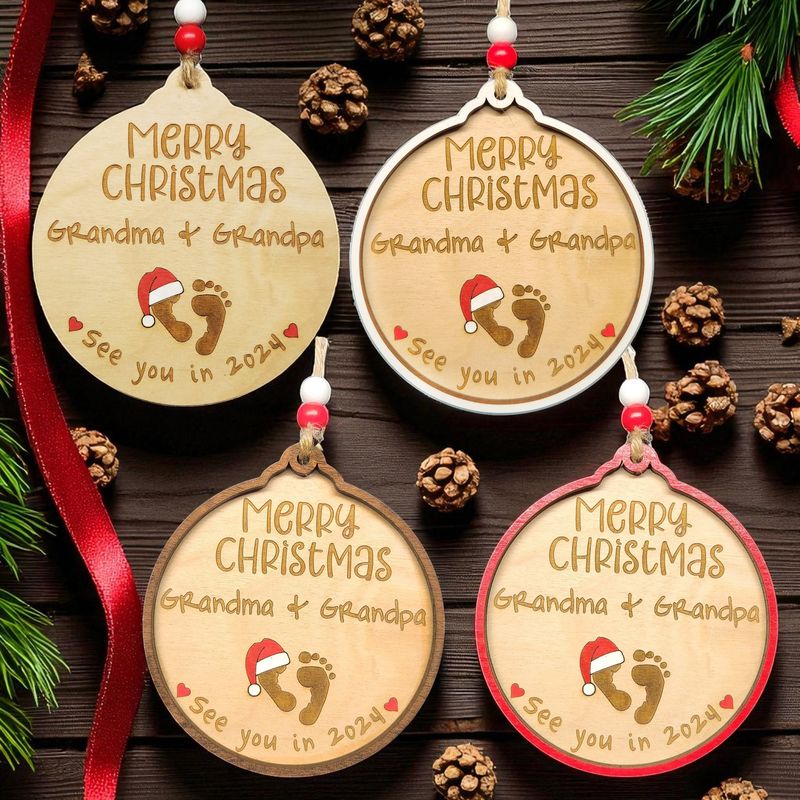 Personalized Baby Announcement Ornament | Merry Christmas Grandma &amp; Grandpa | New Baby | Pregnancy Announcement | Christmas Ornament