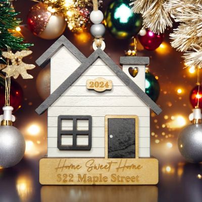 3D Home Sweet Home Ornament | Custom Birch Plywood Address &amp; Year Decor | Unique Gift for Housewarming for New Homeowners
