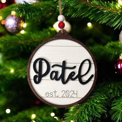 3D Family Name Ornament with Shiplap Design &amp; Established Date | Personalized Christmas Gift for Family | Christmas Ornament | Family Name