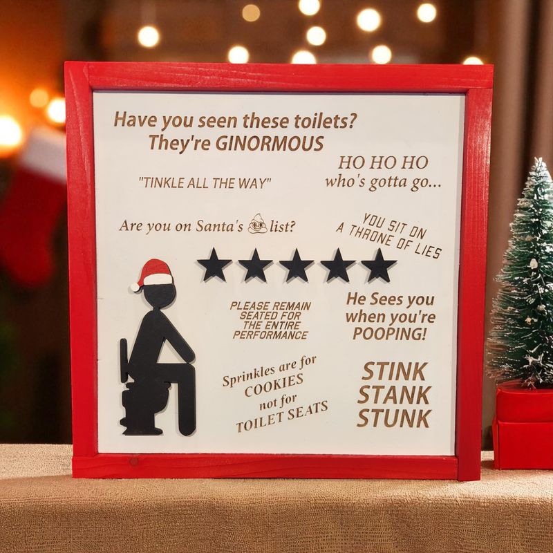 Holiday Edition Would Poop Here Again Sign | 3d Wood Wall Sign | Funny Bathroom Sign | Satire Gift | Bathroom Humor | Funny Christmas Gift