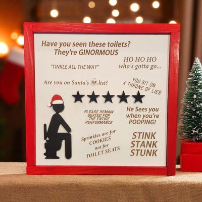 Holiday Edition Would Poop Here Again Sign | 3d Wood Wall Sign | Funny Bathroom Sign | Satire Gift | Bathroom Humor | Funny Christmas Gift