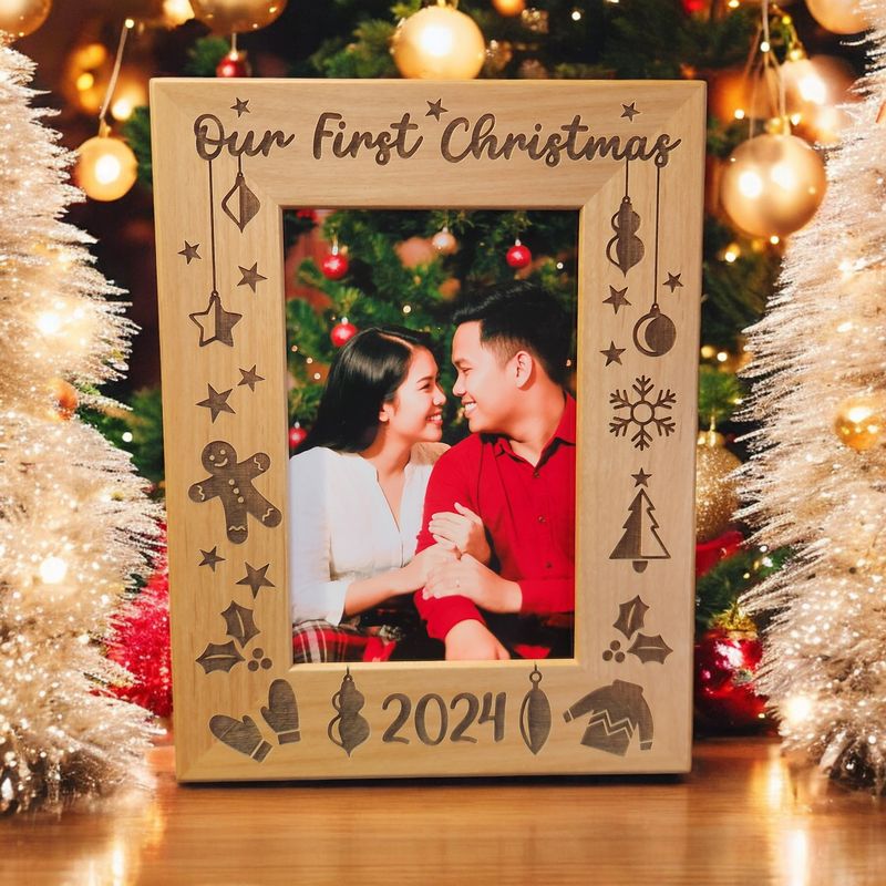 Our First Christmas Picture Frame | Holiday Theme | Wedding Gift for Couple | Gift for Spouse | Gift for Newlyweds | First Christmas Married