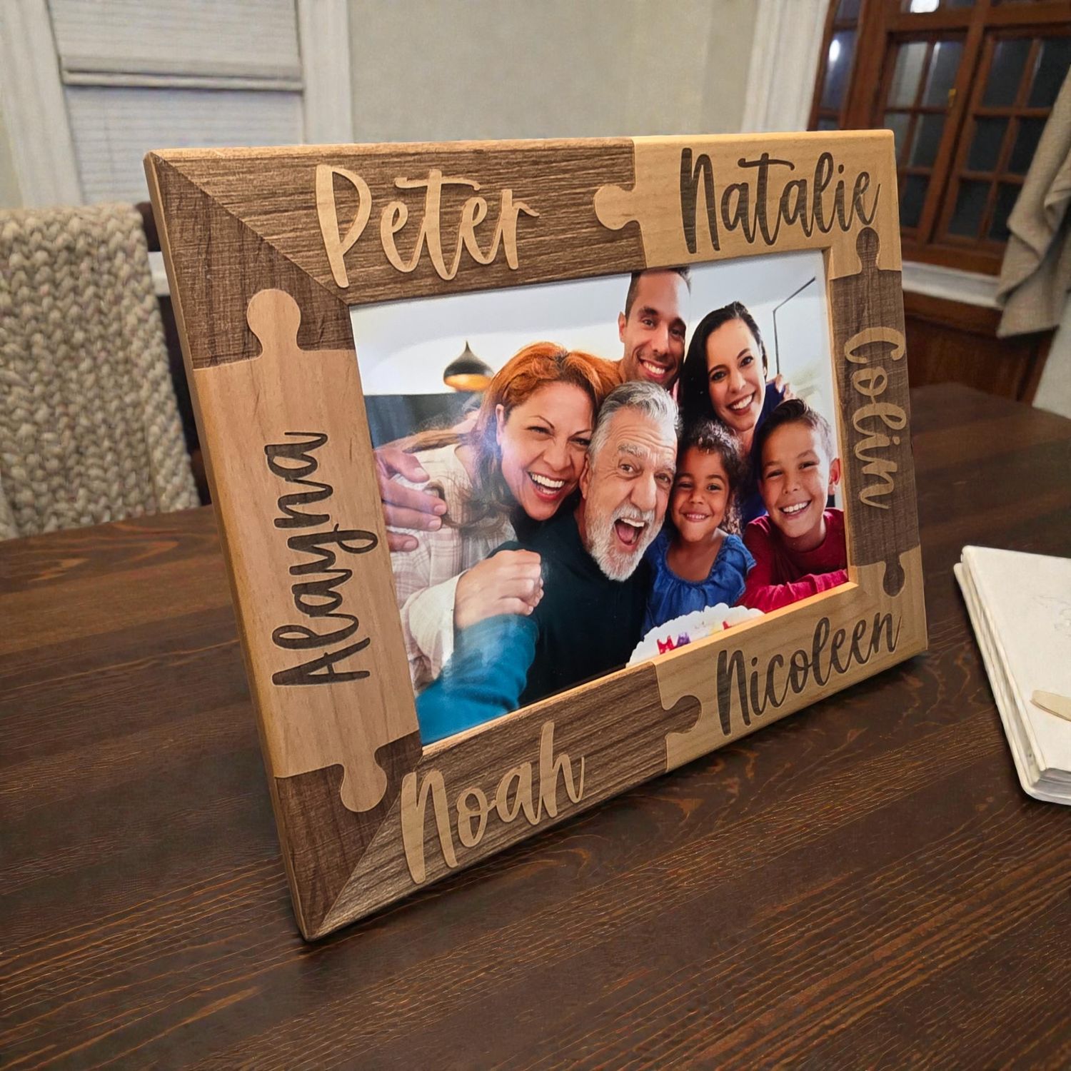 Personalized Wood Picture Frame Puzzle Piece | Custom Photo Gift | Wedding Anniversary Keepsake | Family Name