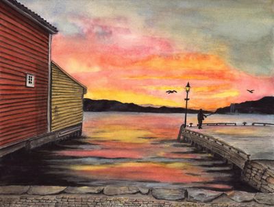 SOLNEDGANG I SANDVIKEN - 40 x 50 cm