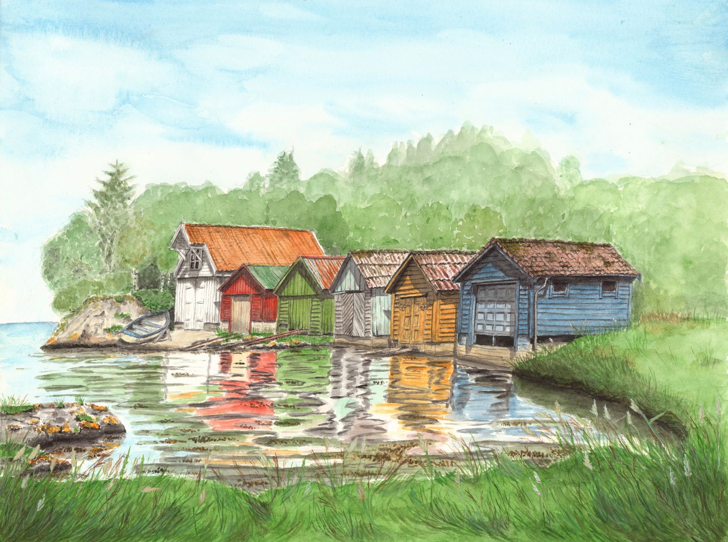 NAUST VED FJORDEN - 40 x 50 cm