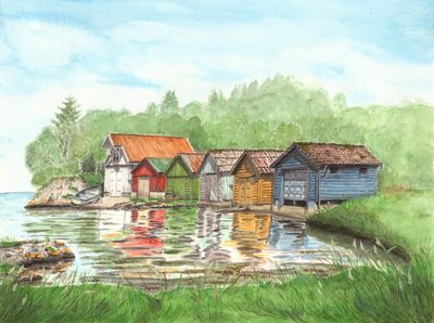 NAUST VED FJORDEN - 40 x 50 cm