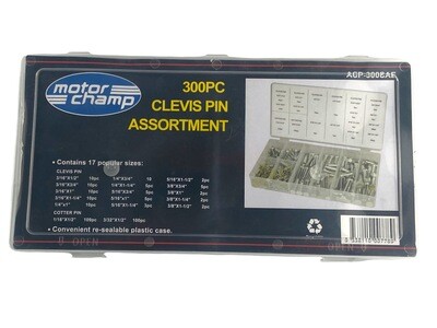 300 Piece Clevis Pin Assortment 3/16”-3/8”