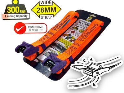 2PC Tie Down Straps 4m x 28mm