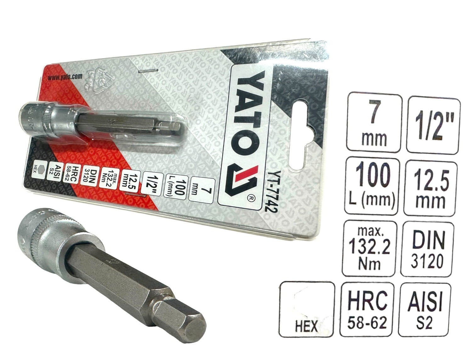 Hex Socket 7mm 1/2&quot; Drive YATO Brand