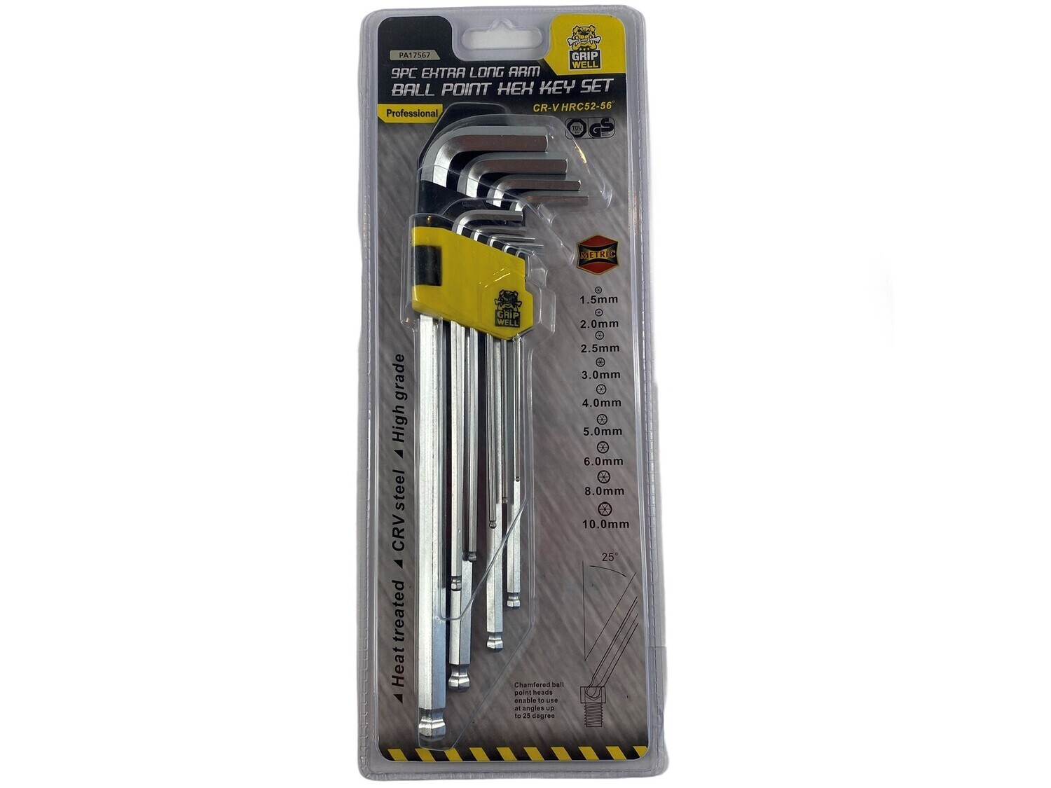9 Piece Extra Long Arm Hex Metric with Ball Point