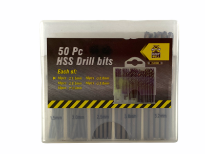 50 Piece Drill Bit Set 1.5mm, 2mm, 2.5mm, 3mm, 3.2mm