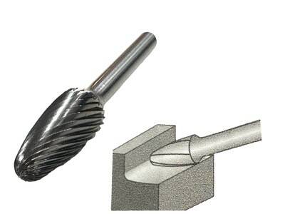 Single Cut Carbide Burr Tree (Radius) 12mm x 25mm 6mm Shank