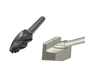 Aluminium Carbide Burr Tree (Radius) 12mm x 25mm with 6mm Shank