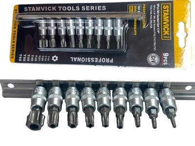 9Pc Socket Set Tamper Proof 1/4&quot; Dr