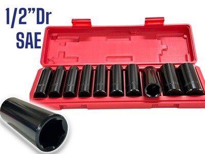 1/2” Dr 10 Pc Deep Impact Sockets SAE