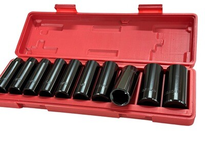 1/2” Dr 10 Pc Deep Impact Sockets SAE