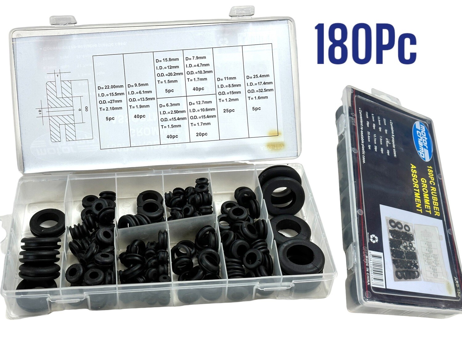 180 Pc Rubber Grommet Assortment