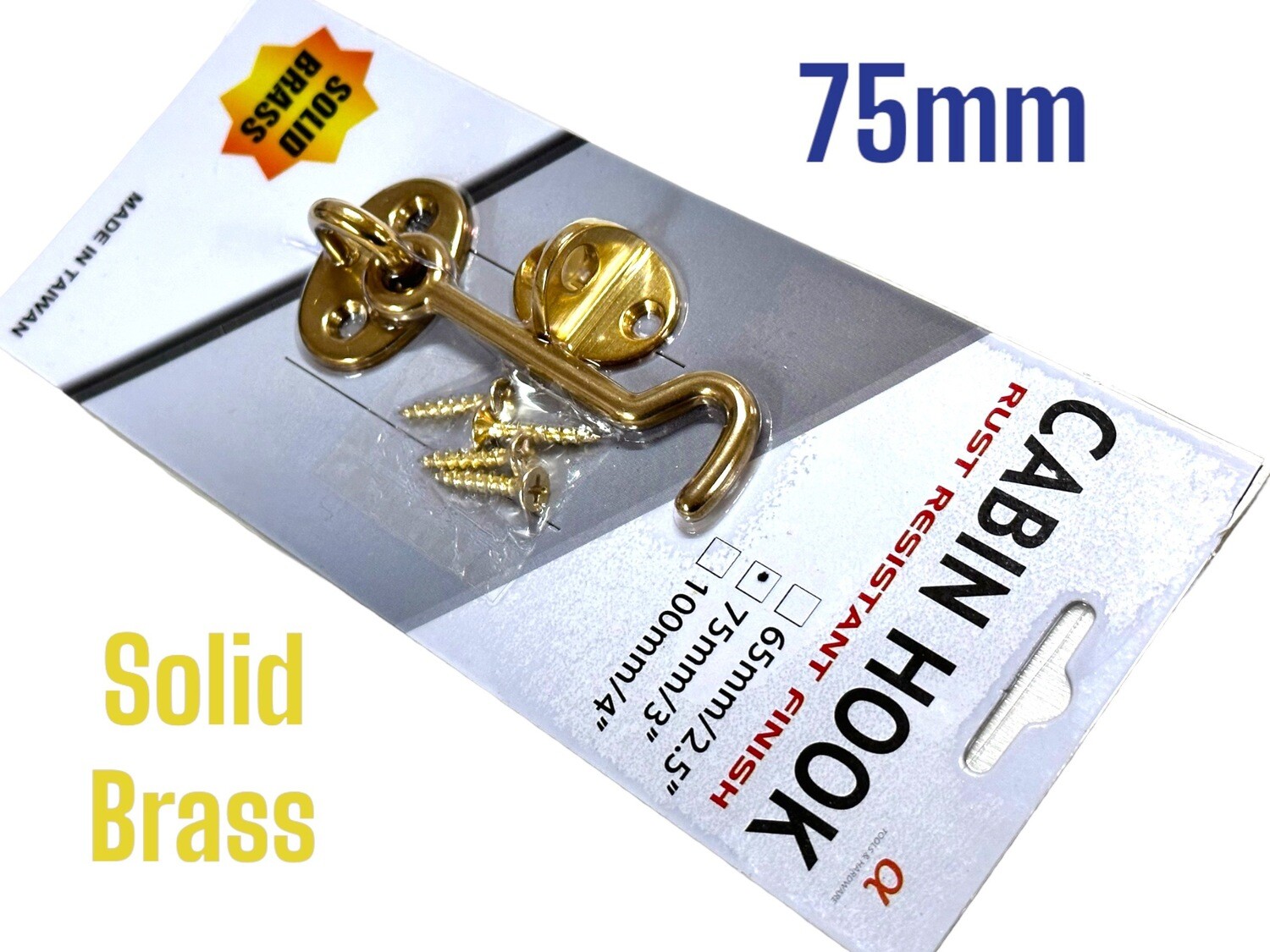 75mm Solid Brass Cabin Hook (3”)