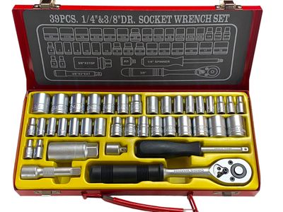 39 Pc 1/4” and 3/8” Dr Socket Set