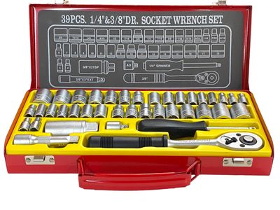 39 Pc 1/4” and 3/8” Dr Socket Set