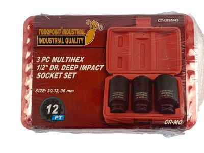 3 Pc 1/2" Dr Impact Deep Socket Set