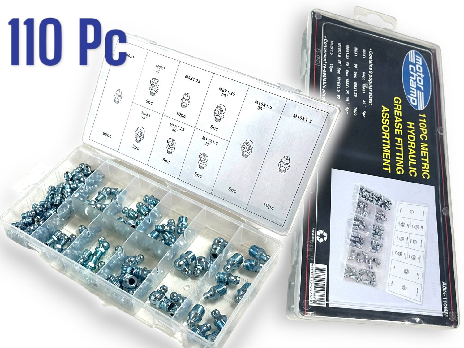 110 Pc Grease Nipple Assortment Metric