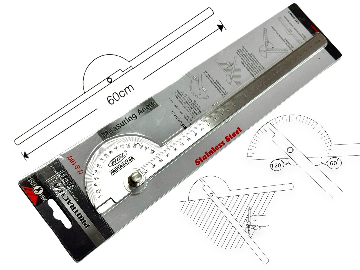 Protractor 2 x 300mm Arms SS
