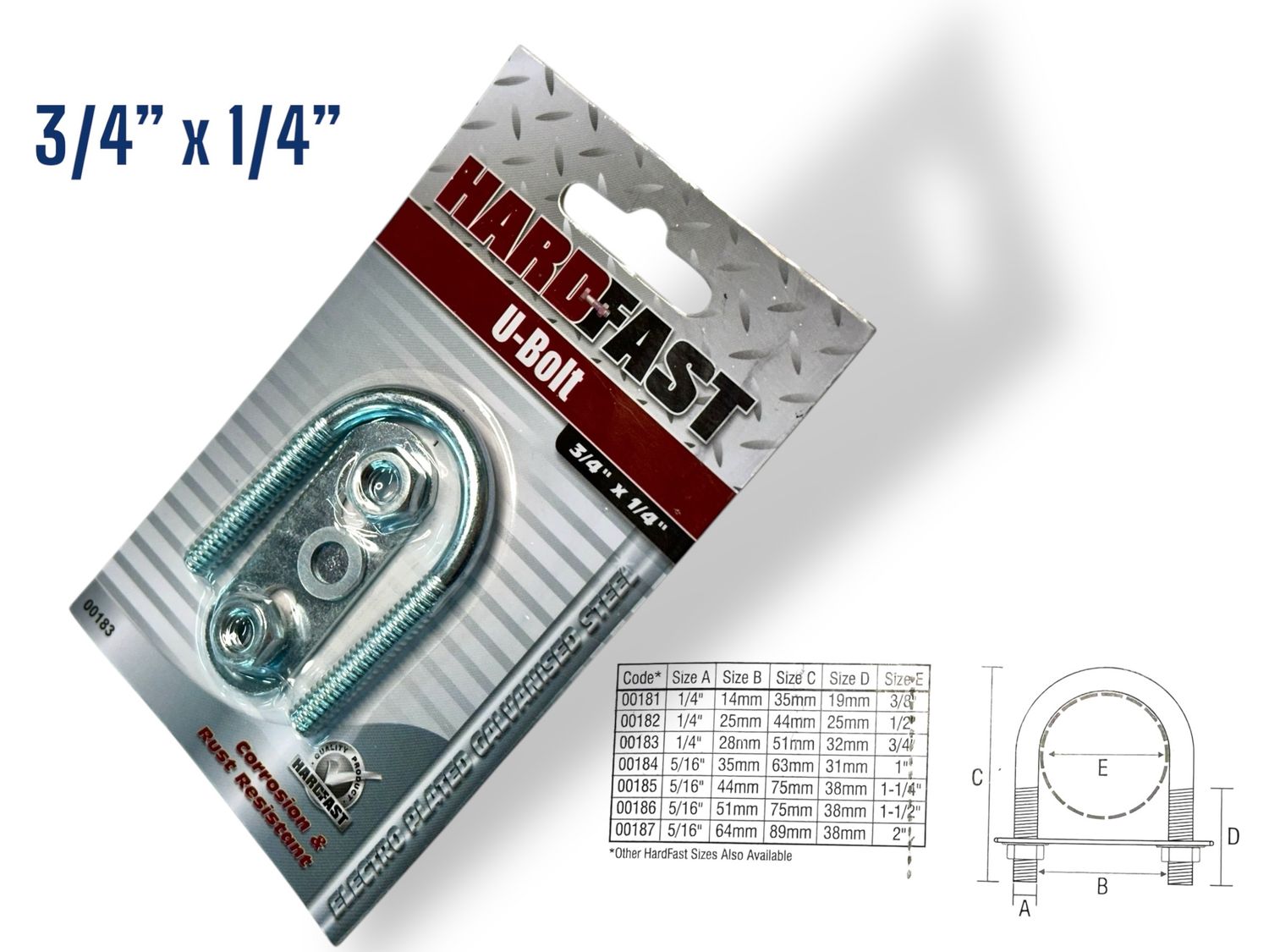3/4”  x 1/4&quot; U Bolt